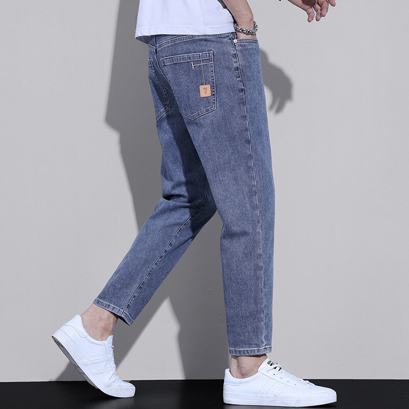 Новые мужские модные брендовые свободные Модные шаровары Молодежная Корейская версия из девяти точечных джинсов