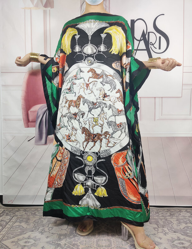 Vestido largo de seda de sarga para mujer musulmana, caftán suelto, estilo africano, BouBou, 2023