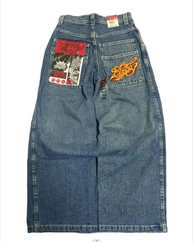 Hiphop Baggy Jeans Harajuku Y 2K Geborduurde Hoge Kwaliteit Hoge Taille Jeans Grootste Trashy Ropa Esthetische Wijde Pijpen Jeans