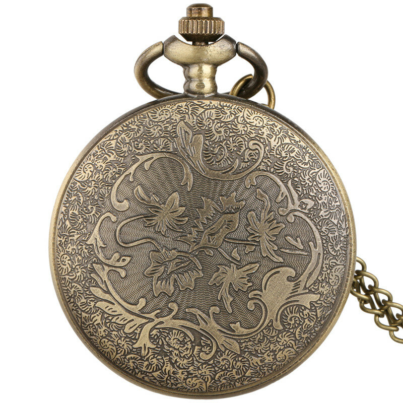 Bronze Engraved Constellation Full Hunter Antique Quartz Pocket Watch for Men Women Necklace Pendant Chain Collectable Timepiece
