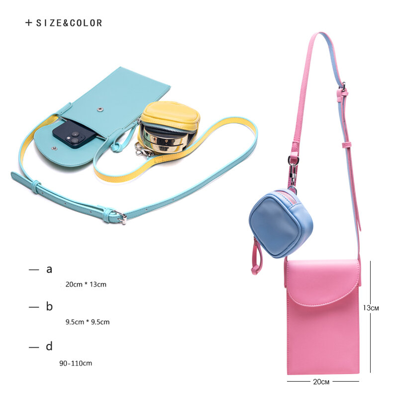 Kleurcontrast mobiele telefoon tas eenvoudige multifunctionele kleurcontrast messenger tas headset tassen dames gratis verzending