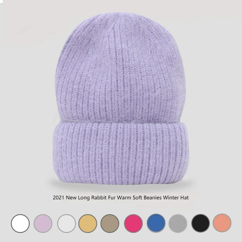 NEW Thickening Rabbit Fur Beanies Soft Warm Fluffy Winter Hat for Women Angora Knitted Hat with M Accessories for free shipping