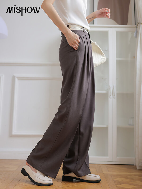 MISHOW Celana Wanita 2023 Celana Panjang Pinggang Tinggi Solid Korea Musim Semi Pakaian Wanita MVB15K0118