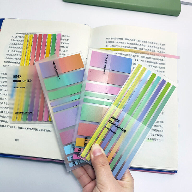 KindFuny 4 Packs Transparent Sticky Notes Tab Self-Adhesive Kawaii Clear Bookmarkers Annotation Books Page Marker Stationery