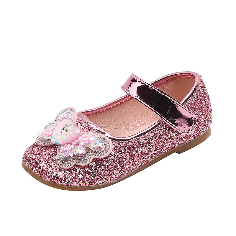 Disney-sapatos rasos princesa Elsa para crianças, tênis de cristal casual para bebês meninas, Bling Bling Baby Flats, princesa Elsa, criança