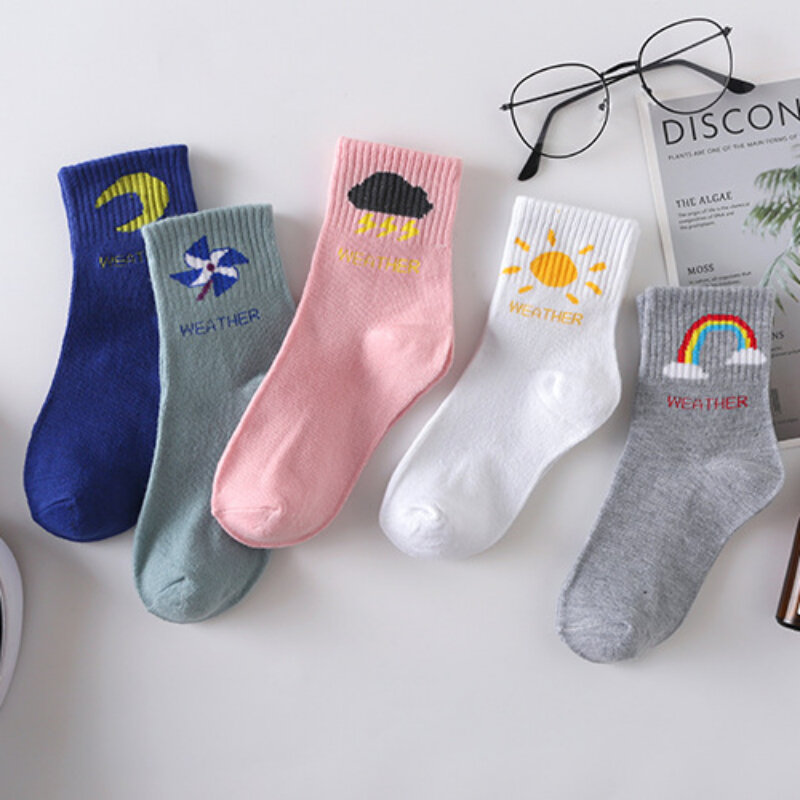 Calcetines deportivos de longitud media para mujer, calcetín Jacquard japonés, edición coreana, primavera y verano