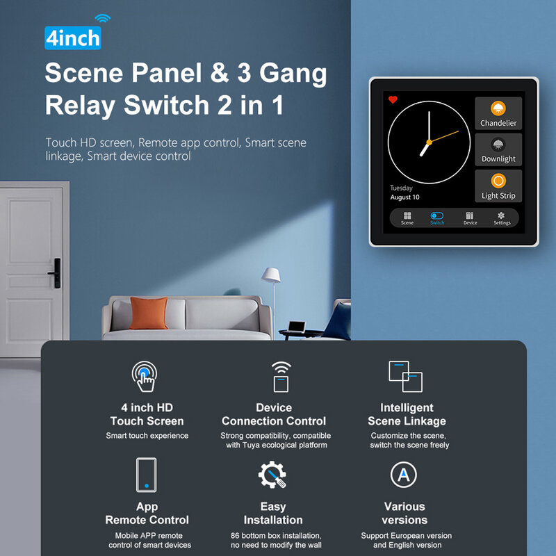 Jianshu Smart Life Control Panel  Zigbee Control Screen Panel 110-220V 3 Gang Smart Panel  4” Scences Switch Tuya  Smart Home