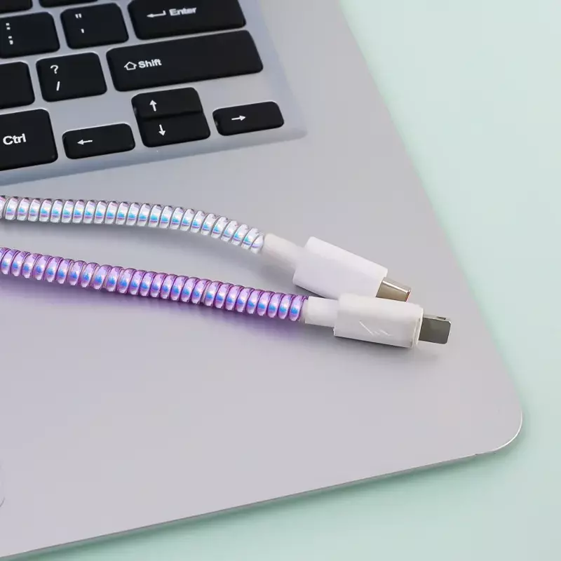 Pelindung kabel Data pengisi daya USB warna Laser 1.4m, pelindung kabel antipecah, tali pelindung pegas untuk tali kabel kawat, Earphone Bobbin Winder