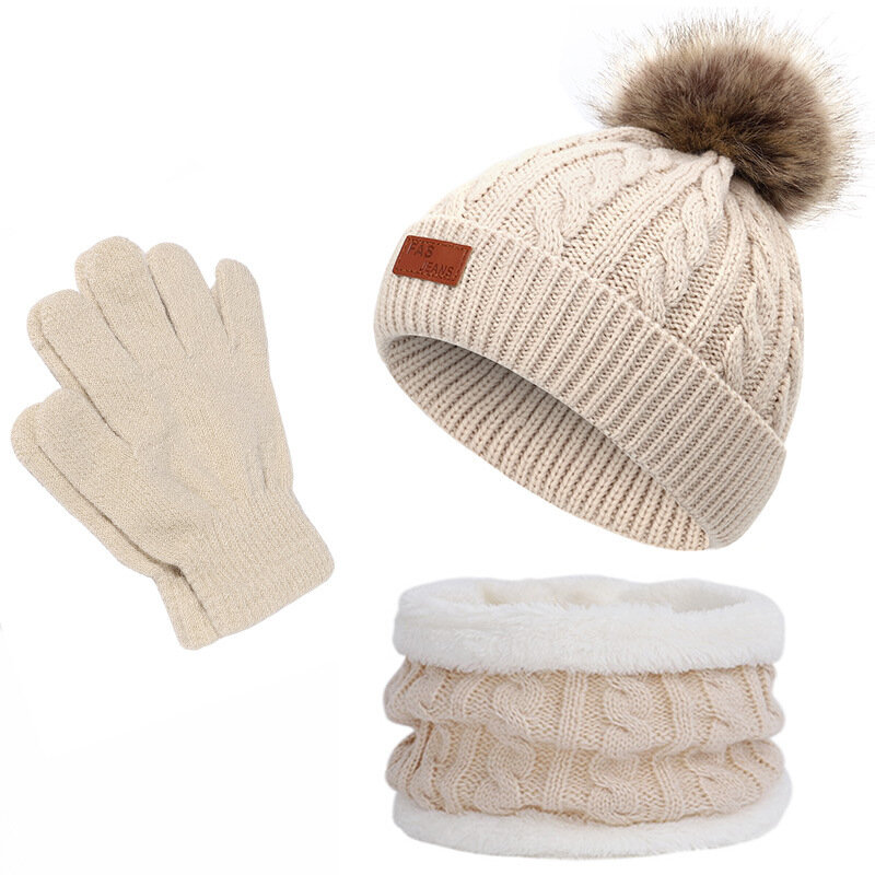 Toddler Winter Knitted Hat Scarf and Gloves Beanie set For Children