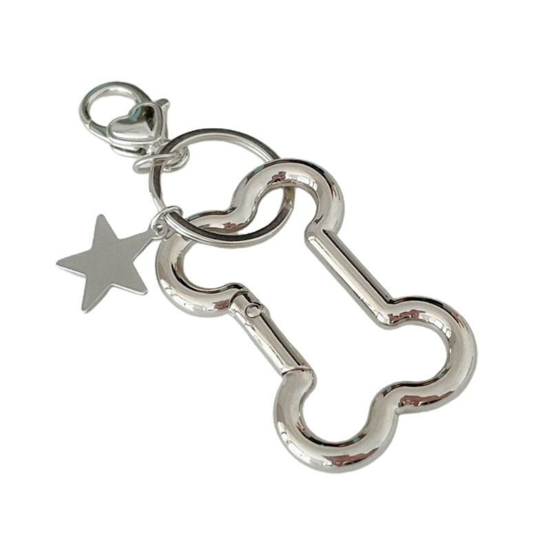Sweet Cool Wind Silver Bone Five-pointed Star Keychain Y2k Niche Retro Bag Pendant Lobster Clasp Accessories