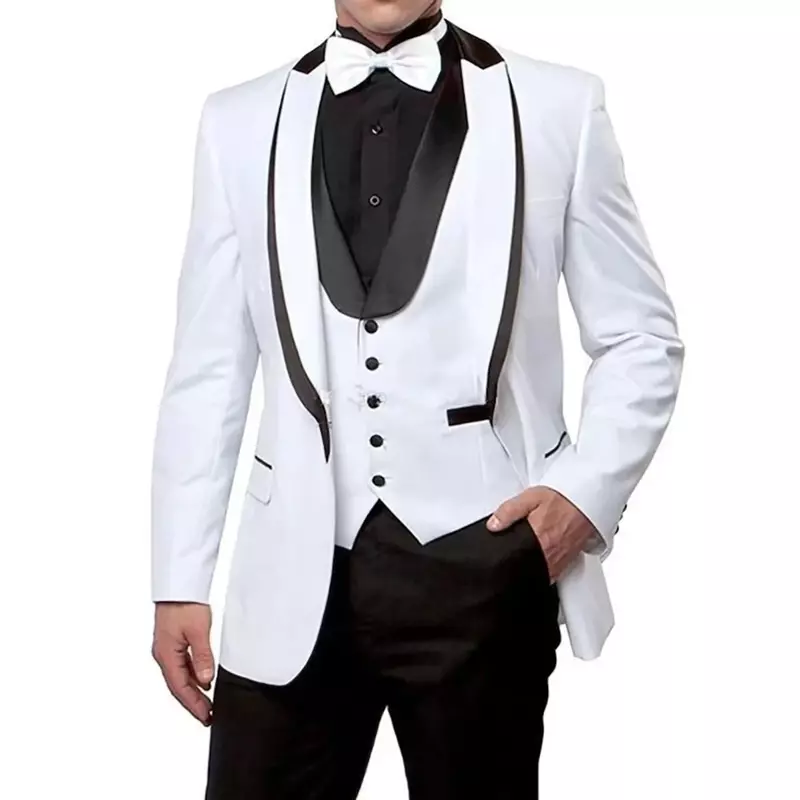 Trajes de boda para hombre, chal de botonadura única, solapa plana, elegante, chaqueta, pantalones, chaleco, hecho a medida, 3 piezas