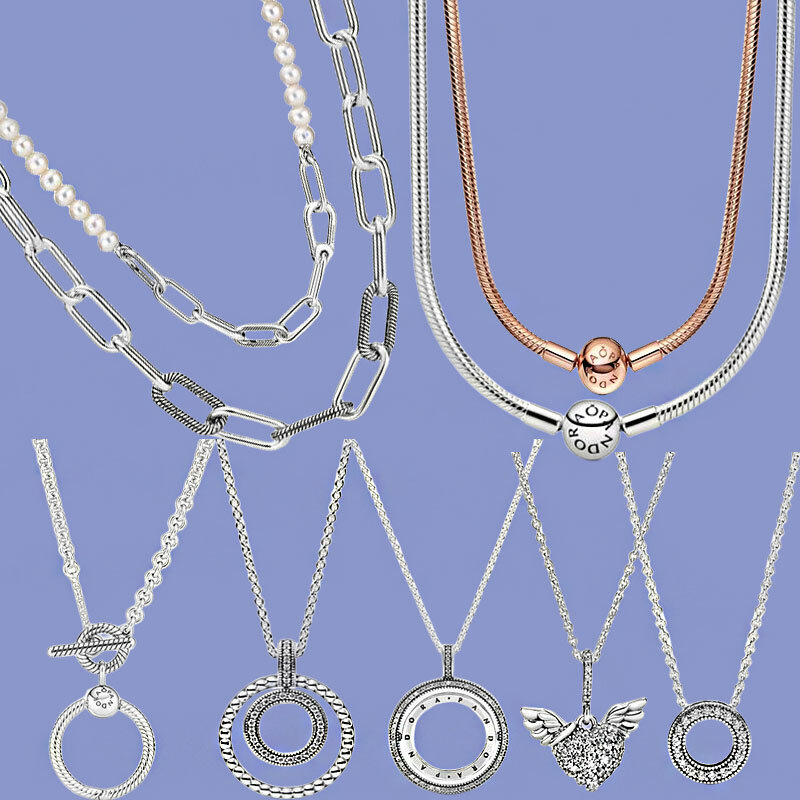 925 prata em forma de O para mulheres, colar com charme pandora original, joias diy, moda boutique, 2024