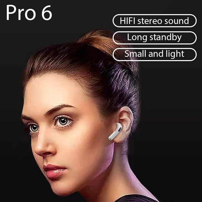 Auriculares TWS Pro6, inalámbricos por Bluetooth, auriculares estéreo HiFi deportivos con micrófono para teléfonos móviles Android e ios