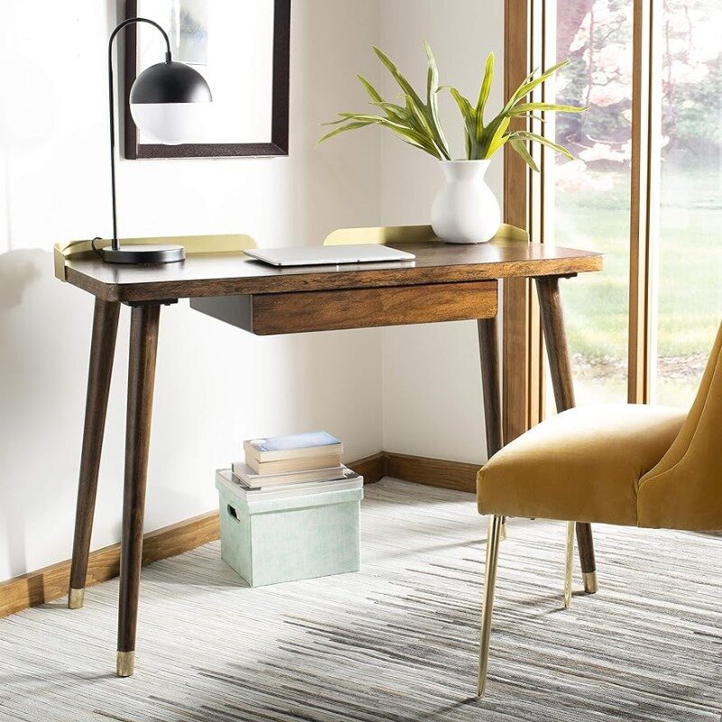 Safavieh-Walnut and Gold Parker Desk, Mesas Home Office, 1 gaveta, moderno