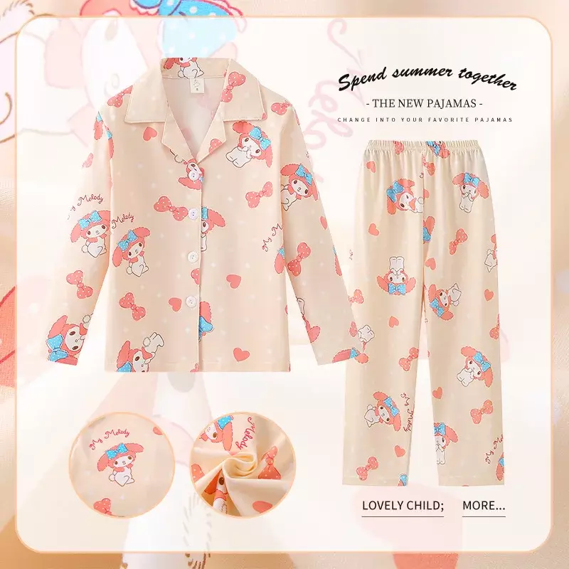 2024 Kawaii wiosna jesień piżama dziecięca Anime Kuromi Cinnamoroll Pochacco Boy Girl mleczna jedwabna bielizna nocna dziecięca odzież dziecięca