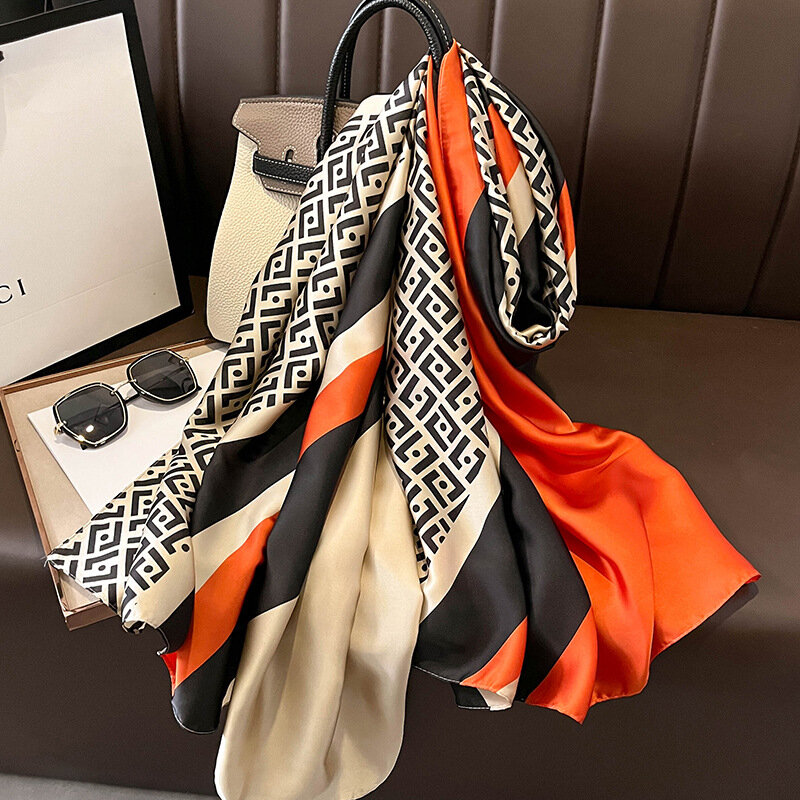 2024 Women's Silk Scarf Shade Four Seasons Travel Luxury Brand Fashion Fashion Shawl Scarf Beach Scarf 180*90cm Headscarf