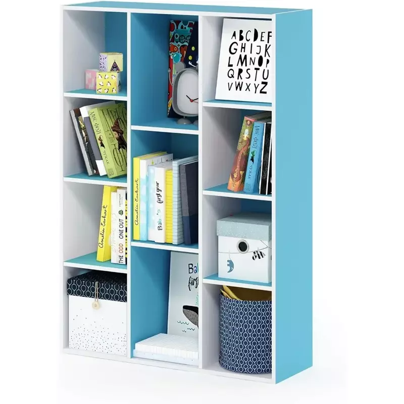 Children Bookcase / Book / Storage , 11-Cube, Book Shelf Dollhouse Bookcase, Blue
