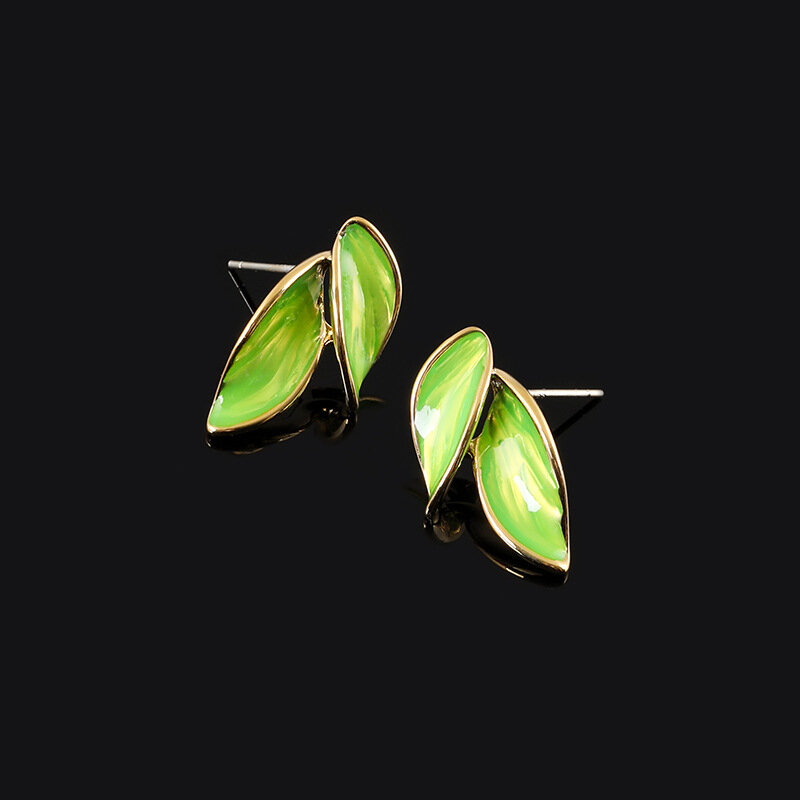 Brincos minimalistas de folhas verdes para mulheres, mosquito bobinas orelha clipes, presentes versáteis, novo, atacado