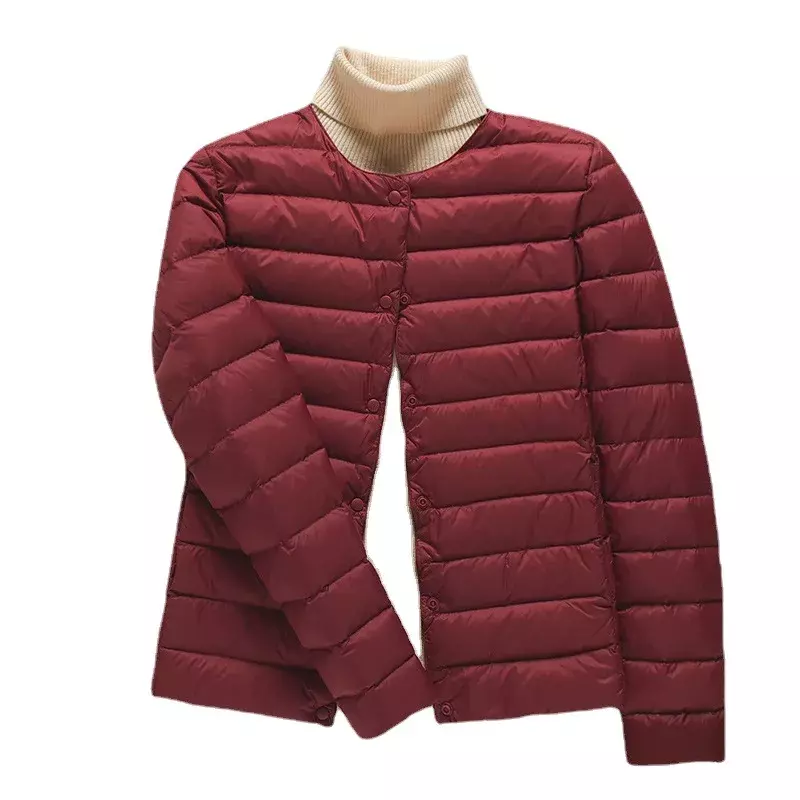 Jaket Puffer wanita 9 warna, jaket Windbreaker Parka wanita, mantel hangat ringan bahan kain Matt Ultra ringan 90%