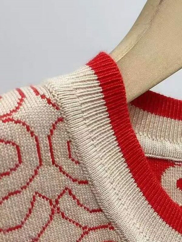 Damski wyszywane litery sweter z okrągłym dekoltem z krótkim rękawem sweter z dzianiny w stylu Casual