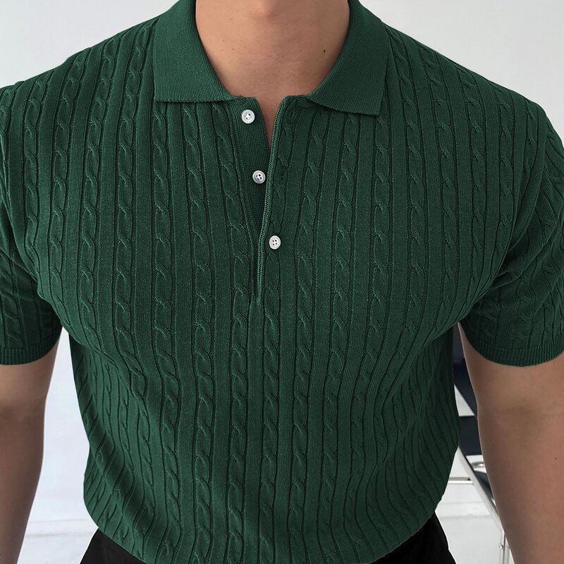 Kaus Polo pria lengan pendek, ukuran EUR, kualitas tinggi baru kerah warna Solid, Kemeja Golf kasual bergaris rajut Inggris