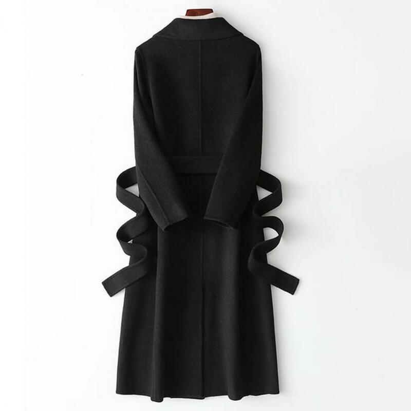 Damskie kurtka termiczna szykowne płaszcze wełniane damskie Slim Fit płaszcz z klapą z paskiem eleganckie koreańskie modna kurtka na jesień zimę