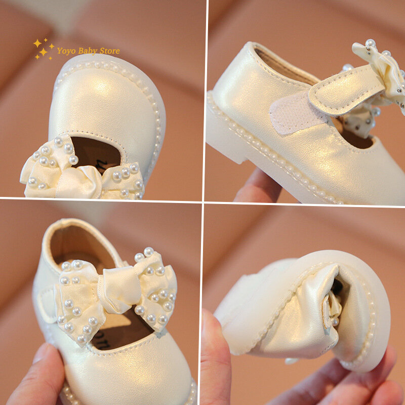 Zapatos con lazo grande para niñas pequeñas, zapatos de tacón bajo con flores, zapatos de vestir para fiesta de boda, zapatos de princesa para niños pequeños, zapatos de cuero