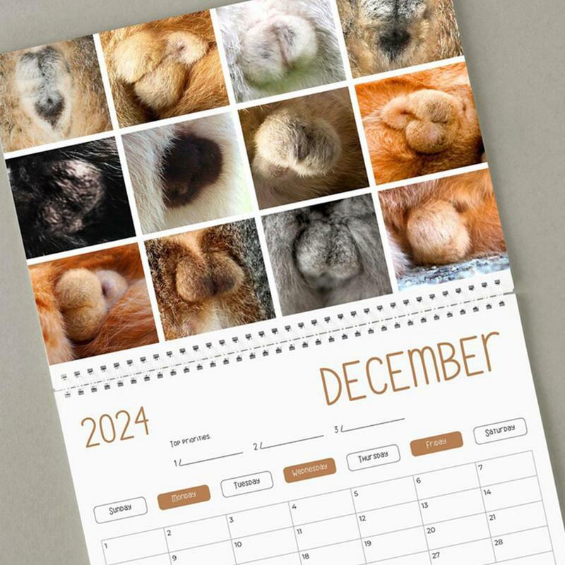 Calendrier mural des fesses de chat pour les amoureux des chats, calendrier des chats drôles, calendrier des fesses de chaton, calendrier mensuel 2024, mignon, drôle, race de chien, 2024