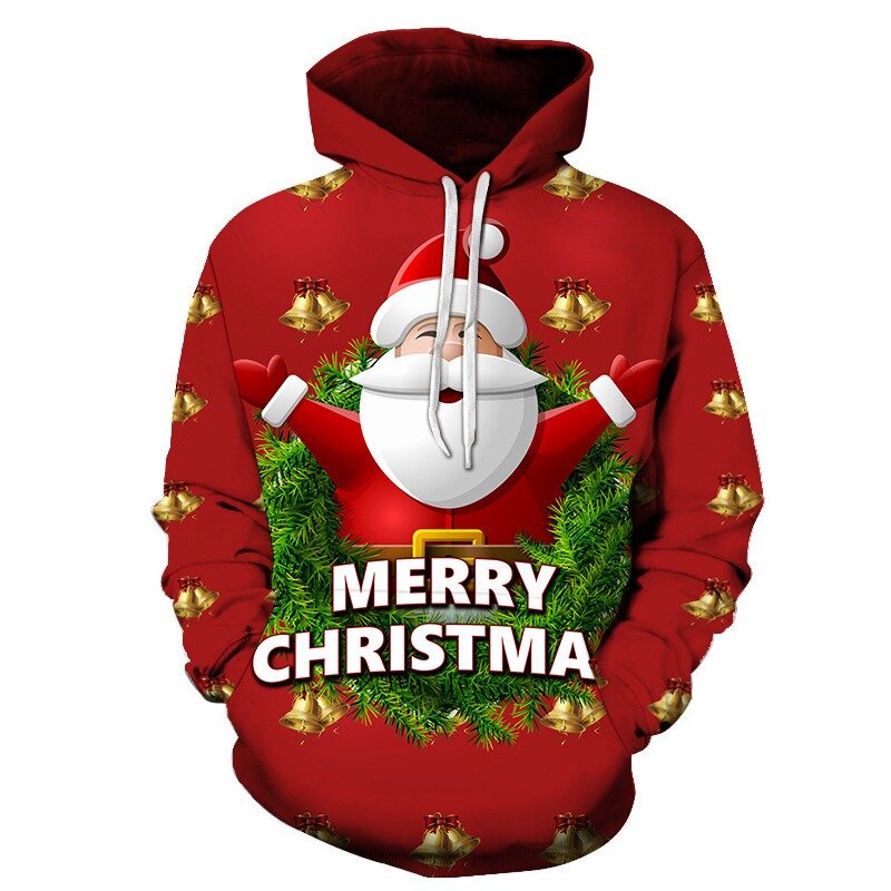 2023 Fashion Christmas Santa Claus 3D Print Casual Pullover Long Sleeve Hoodies