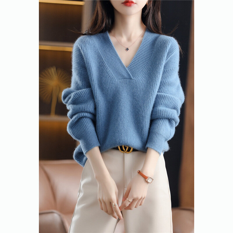 Jumper Women Sweaters Autumn Spring Knitted Winter Long Sleeve V Neck Knitwear Pullover Casual Simple Basic Jumpers Sweater 2024