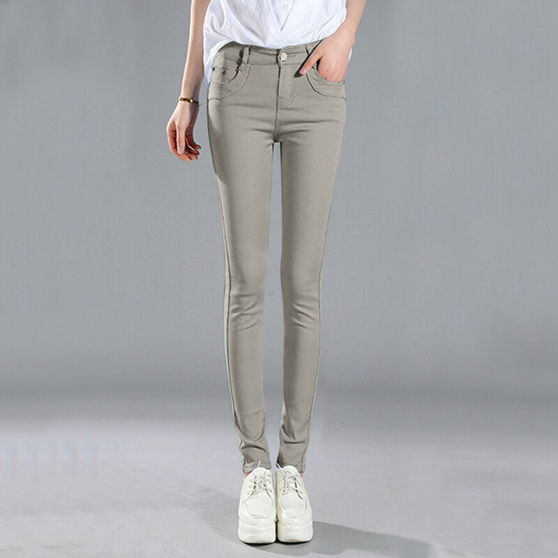 กางเกงยีนส์ผ้ายืดสำหรับผู้หญิงกางเกงยีนส์ขาเล็กสไตล์เกาหลีกางเกงทรงดินสอลำลองมีหลายสีใส่ได้ทุกโอกาส