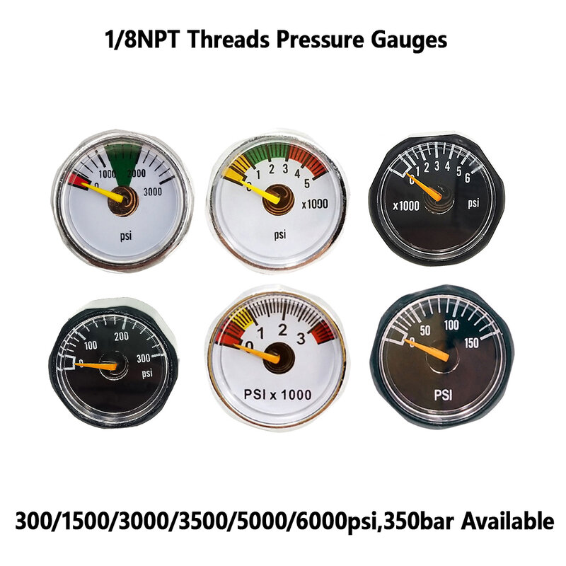 HPA Compressed Air Mini Micro Pressure Gauge Manometre Manometer 1/8BSPP(G1/8),1/8NPT,M10,M8,300bar 350bar Hand Pump Valve Tool