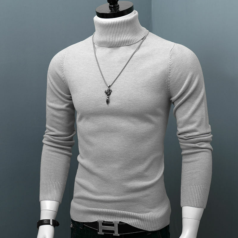 Jesienno-zimowy swetry z golfem ciepły jednolity kolor męski sweter obcisły sweter dziergany sweter męski długa koszula