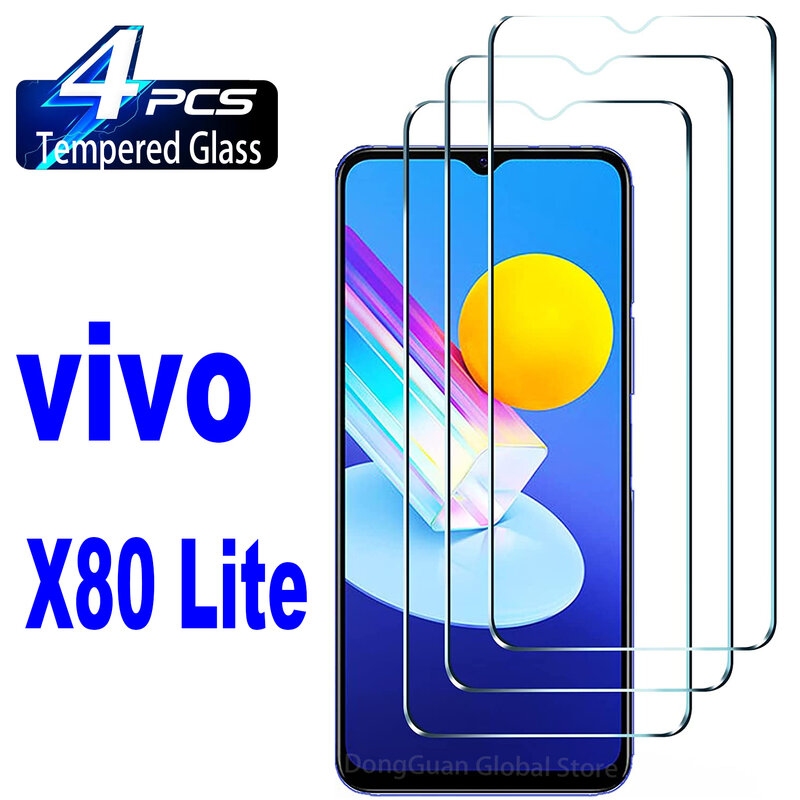 Kaca Tempered untuk Vivo X80 Lite, 2/4 buah Film kaca pelindung layar