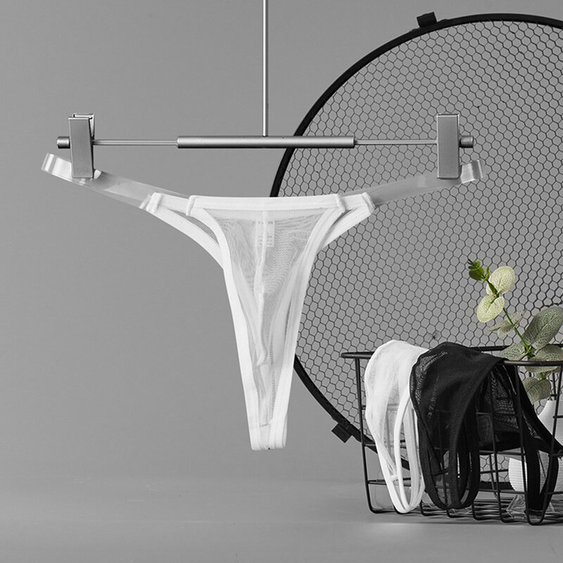 Pakaian dalam seksi untuk pria celana dalam berkantong jaring-jaring Lingerie transparan tembus pandang rendah G-String Bikini Sensual pakaian tidur Ultrathin