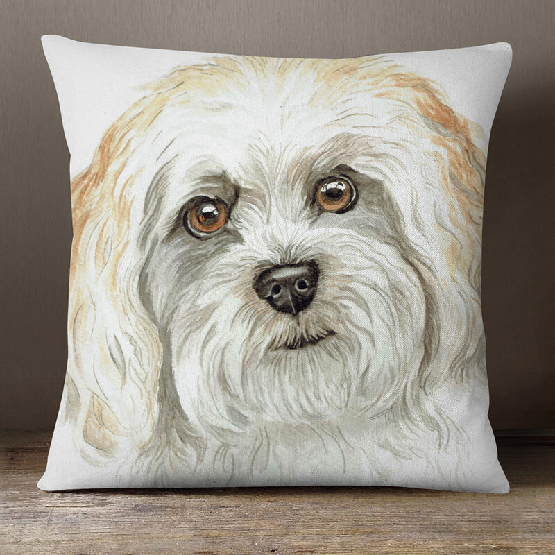 Pittura a mano cani poster fodere per cuscini in lino in poliestere bassotto rosso Schnauzer cane da pecora barboncino divano per cani sedia per auto federa