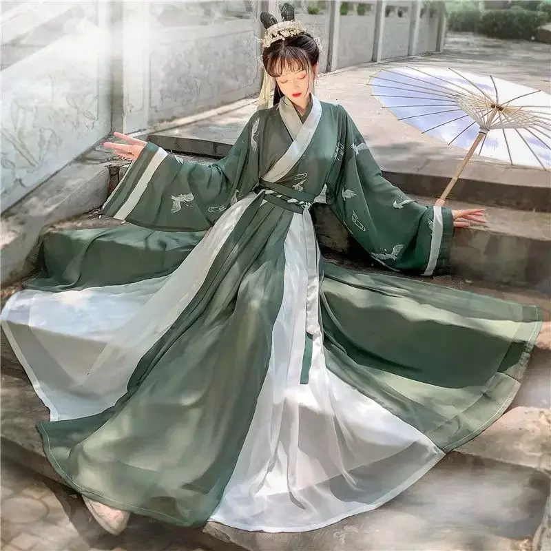 Традиционное женское платье ханьфу с вышивкой, сценический костюм в старинном китайском стиле, красивый танцевальный костюм ханьфу, оригинальные наряды принцессы