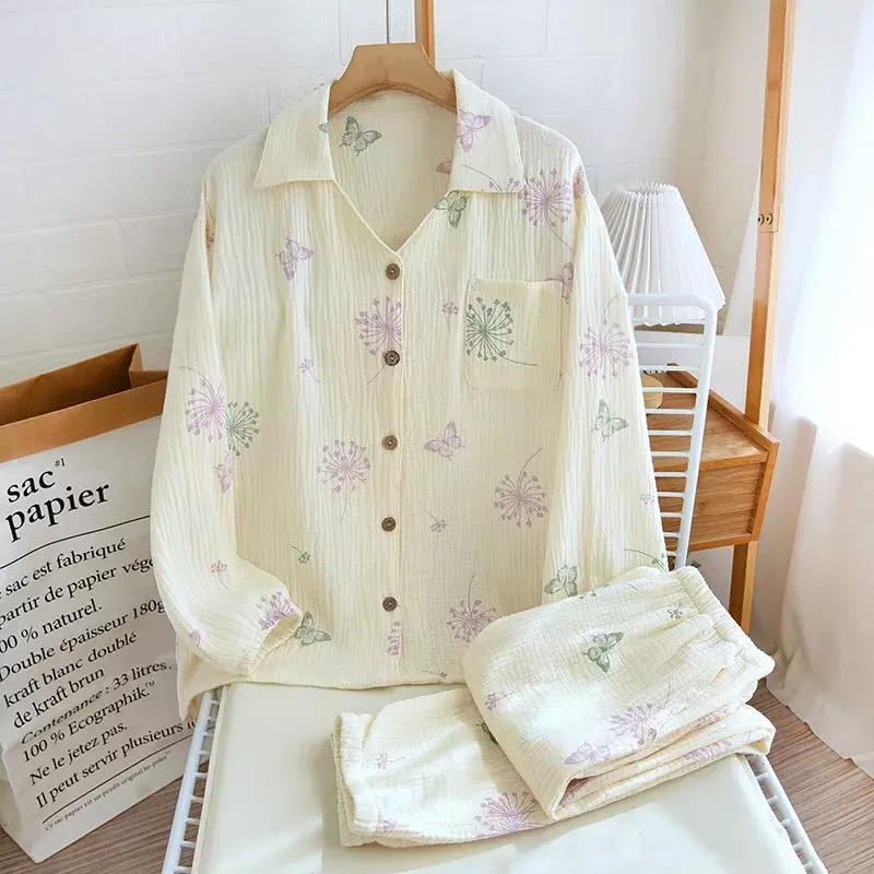 Женская пижама, новинка, осень-весна, комплект мягкой пижамы с длинным рукавом, милая Пижама с рисунком бабочки, Женский бриллиантовый кардиган