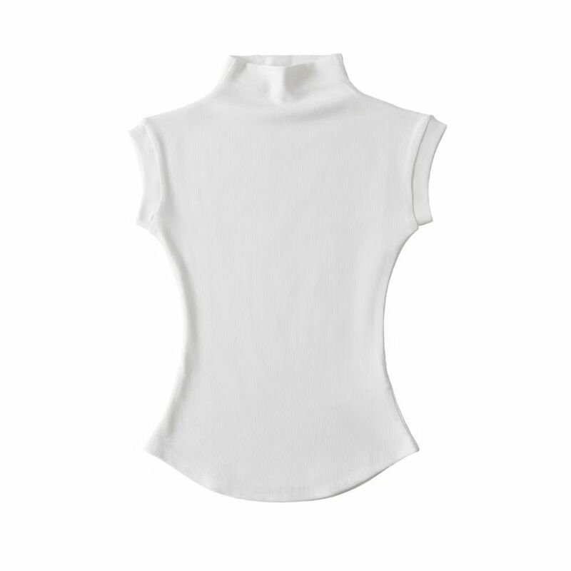 여성용 섹시한 터틀넥 민소매 티셔츠, 단색 슬림핏 풀오버, 캐주얼 티셔츠, 여성 스트리트웨어 기본 티, 여름