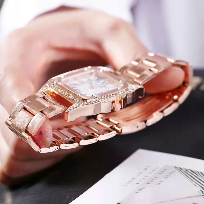Reloj de cuarzo de acero inoxidable para mujer, accesorio de moda de negocios, informal, oro rosa, cuadrado, resistente al agua, Retro, de alta calidad