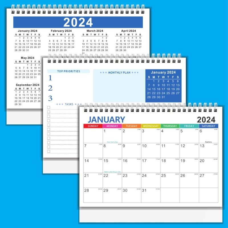 Mini Calendário de Mesa Mensal, Planejador de Programação Diária, Home Office Decor, Flip Standing Desk Calendar, 2024