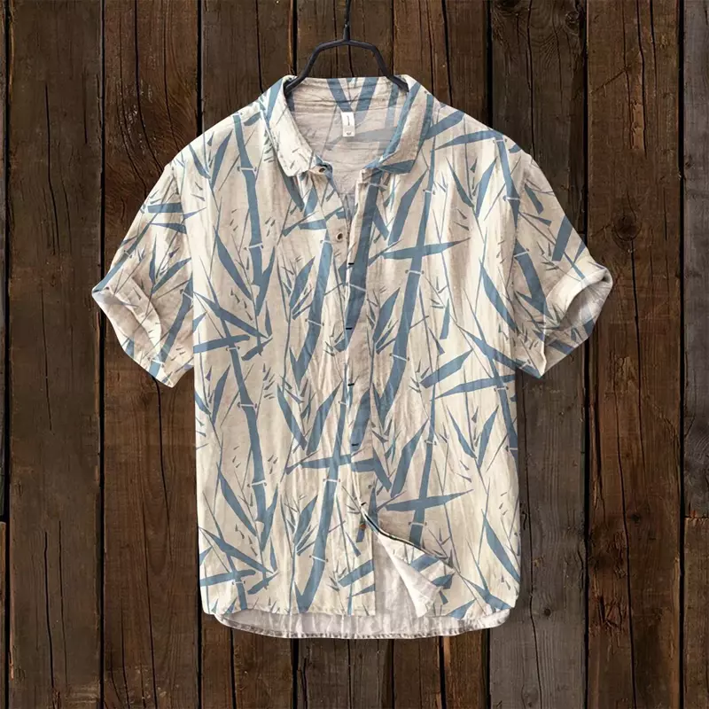 قميص هاواي بطباعة سمكة ثلاثية الأبعاد عتيقة ، كارديجا بأزرار طية صدر وأكمام قصيرة ، مزيج كتان ، مريح ، كاجوال ، فن ياباني