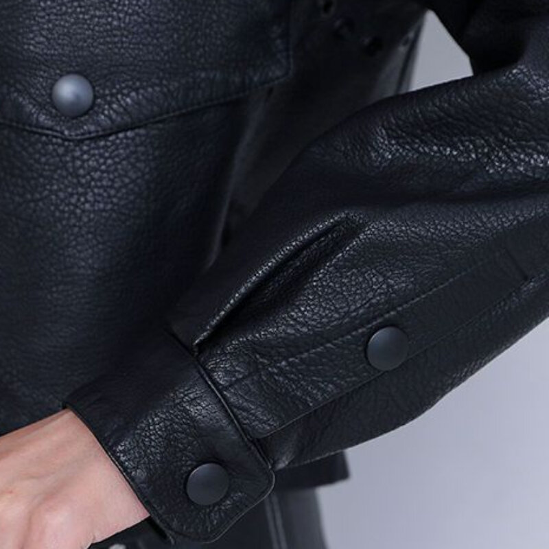 Casaco de couro feminino curto, outwear solto jaqueta de motociclista, casaco fino casual, top glamoroso, moda nova para primavera e inverno, 2023