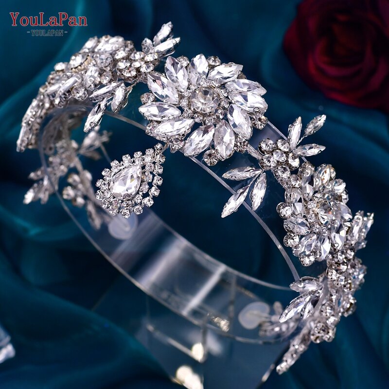 TOPQUEEN-Diadema nupcial Bohemia para mujer, corona de diamantes de imitación para la frente, accesorios para el cabello de boda, tocados de cristal Vintage, HP440