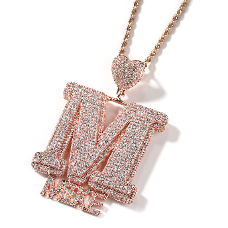 Uwin-letra grande com coração Bail, pingente personalizado, letras iniciais Mini, micro Pave CZ colar, jóias