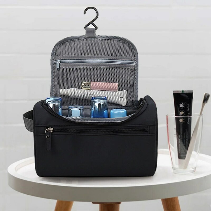 Tas Organizer Kosmetik Pria fungsional dompet penyimpan Makeup ritsleting gantung perlengkapan mandi pola kucing tas cuci Make Up tas tangan
