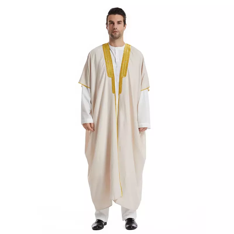 Vestido longo muçulmano Jubba Thobe masculino, Abaya islâmica, Abaya árabe saudita, Túnica muçulmana elegante, Eid Caftan, Dubai