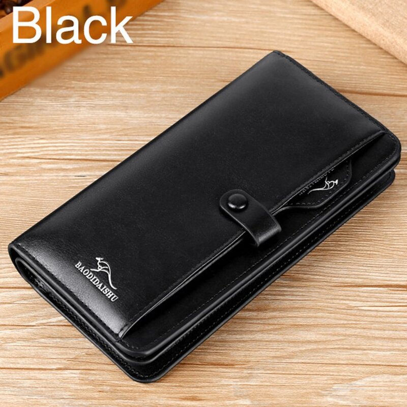 Retro Men's PU Leather Wallets Zipper Wallet Handbag Long Wallet Multifunctional Bank/ID Card Holder Wallet