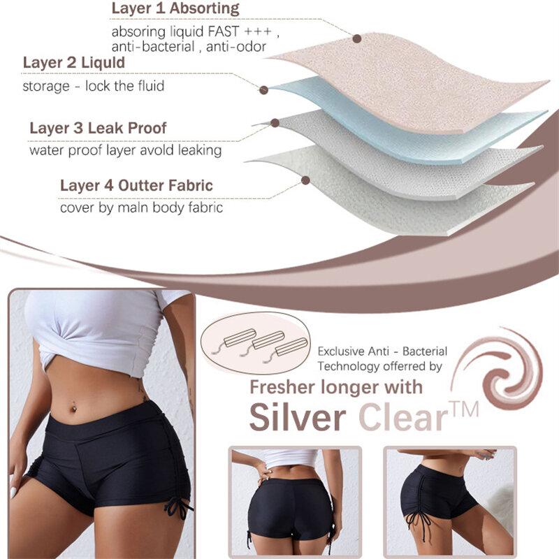 Bolsa plisada de moda para glúteos para mujer, bragas menstruales de 4 capas, elásticas, adelgazantes, Yoga, ejercicio físico, Verano