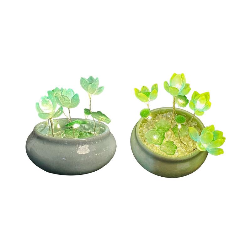 Mini Lotus Cerâmica Night Light Kit Material Pot Lâmpada de cabeceira Centerpieces Decoração de mesa Estudo Corredor, DIY